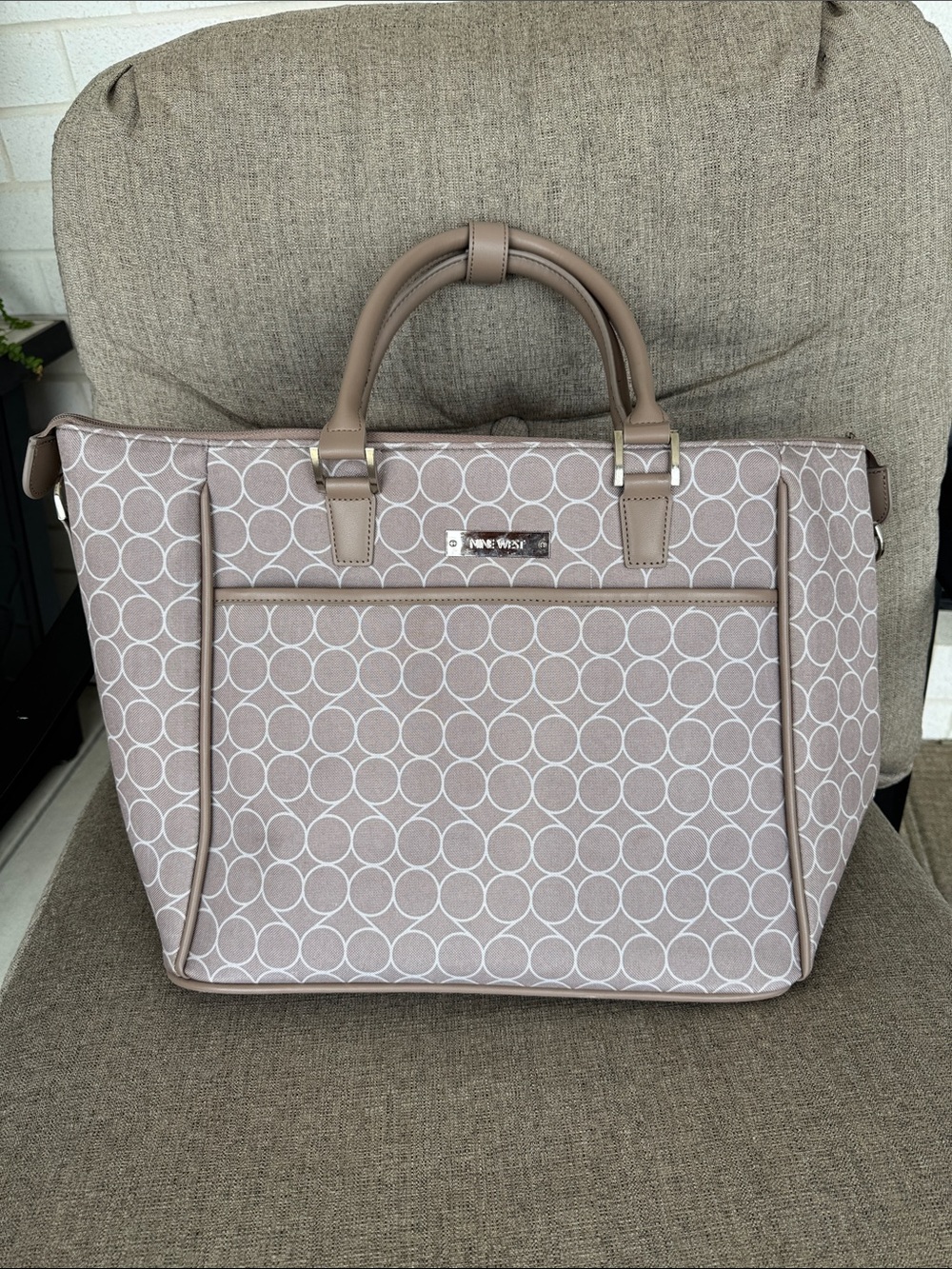 Nine West Taupe Circle-Print Tote